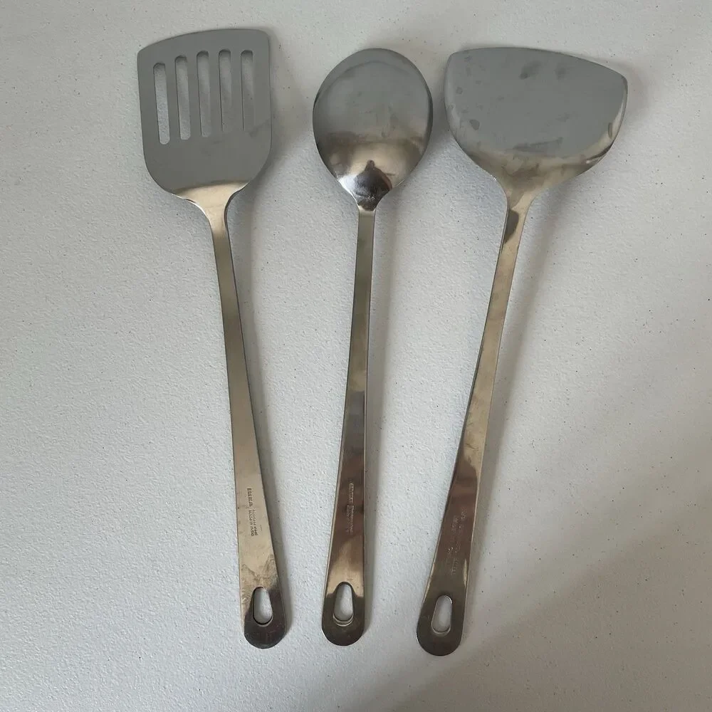 Stainless Steel Kitchen Utensil Lot of 3 Cookwear 13' Spatula, Spoon, Flipper